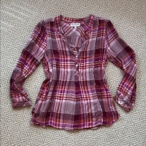 Michael Stars Plaid Blouse in Burgundy and Pink